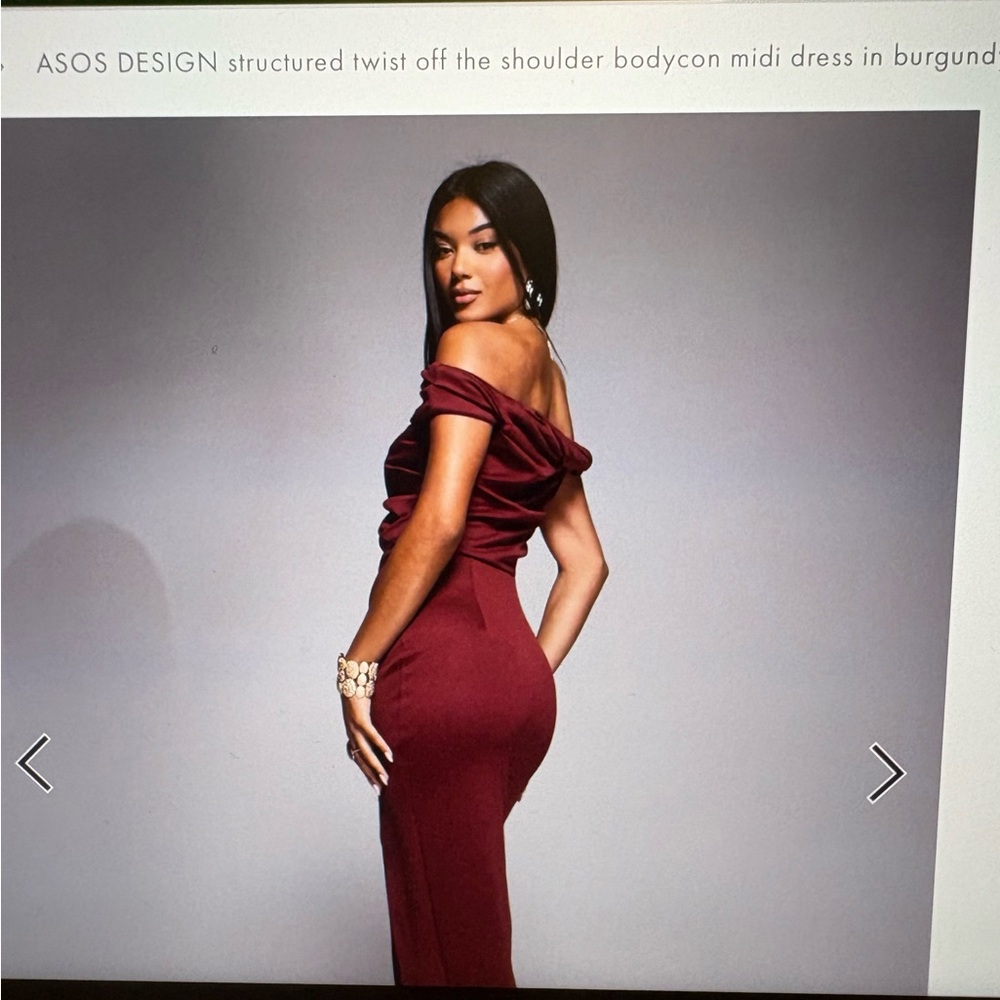 ASOS Burgundy Off-Shoulder Twist Bodycon Midi Dress
